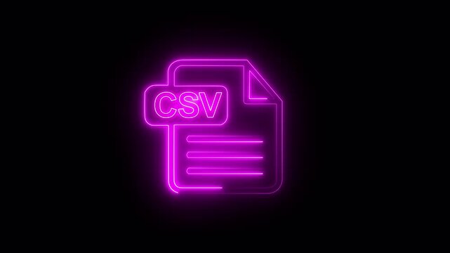 Neon CSV file icon glowing purple on black background image photo