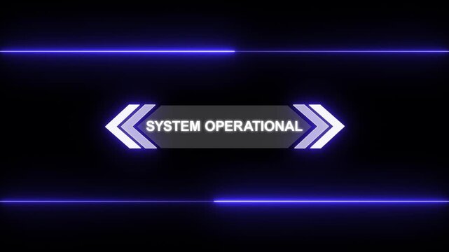 Animation of HUD elements with text System operational. Animate a white callous for text. HUD elements on black background. Futuristic callout titles. Virtual sci fi textbox for HUD.