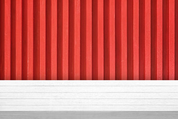 Red wooden wall with white table background template, suitable for Valentine concept.