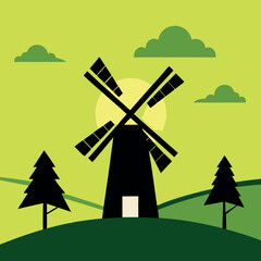 Windmill turning slowly in the summer breeze 