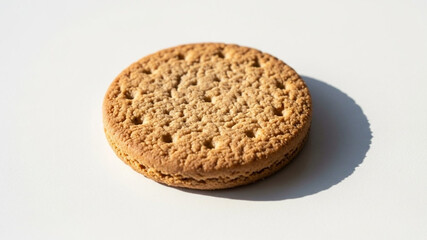Top View of a Round Golden Oat Biscuit Cookie on a White Background
