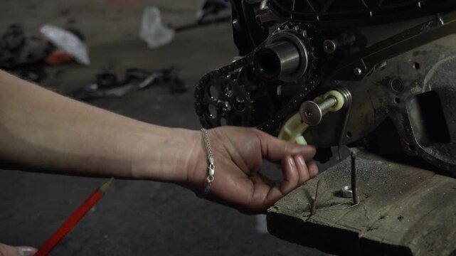 repair and assembly of a stock turbocharged engine for a drift car installation of a custom tensioner and oil pump chain dampener drilling and thread cutting