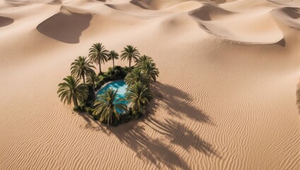 Lush Oasis Amidst Rolling Desert Dunes - A Tranquil Escape.
