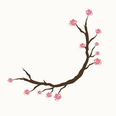 Fototapeta premium Elegant pink Manchurian Lily floral wreath on natural branch, delicate spring botanical illustration for greeting cards and romantic nature wedding design.