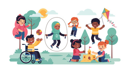 Kids playing in playground illustration