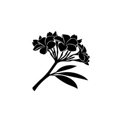 A simple black silhouette of a flowering plant on a white background