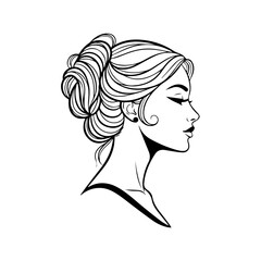 Elegant woman's profile illustration with flowing hair in a bun