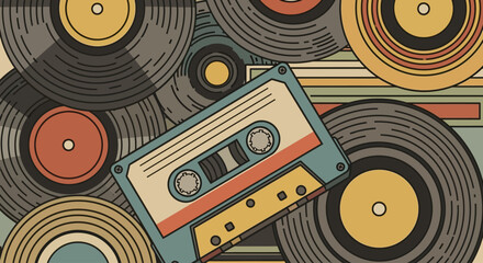 Vintage tape and disk illustration