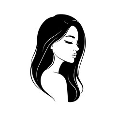 Serene female portrait with flowing hair in a minimalist illustration style