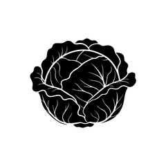 A simple black and white illustration of a cabbage on a plain background