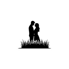 Couple Standing Together in Tall Grass Facing Each Other in a Serene Landscape View