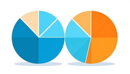 Two colorful pie charts side-by-side, showcasing data segments with varying sizes and color gradients. A white background
