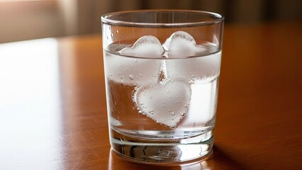 Glass of Ice Water on Wooden Table.