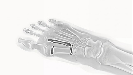 An X-ray image of a human hand with fractured bones exposed