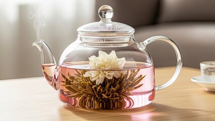 Glass Teapot with Herbal Tea Infusion.