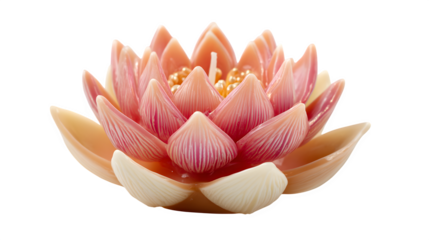Beautiful pink water lily and purple lotus flower in full bloom isolated on white background featuring delicate petals and natural floral beauty from a summer pond garden