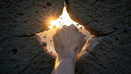 Hand Breaking Through Dry Ground.