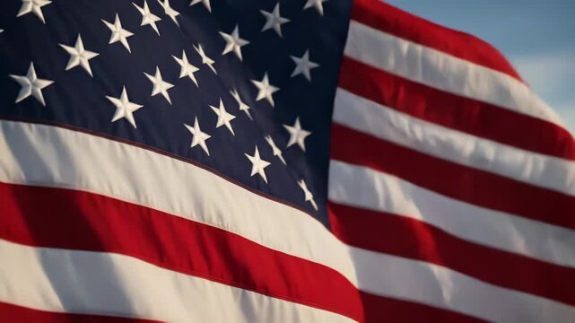 American flag waving in the wind with a blue sky and clouds