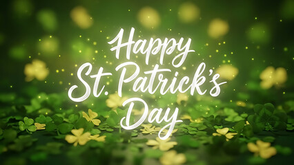Happy St. Patrick's Day with Green Clovers and Sparkles