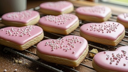 Heart Shaped Cookies with Pink Icing.