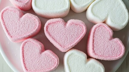 Heart Shaped Marshmallows on Plate.