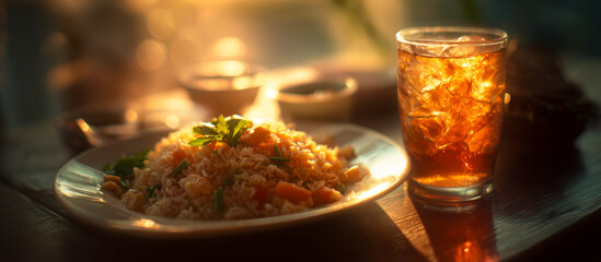 fried rice with ice tea