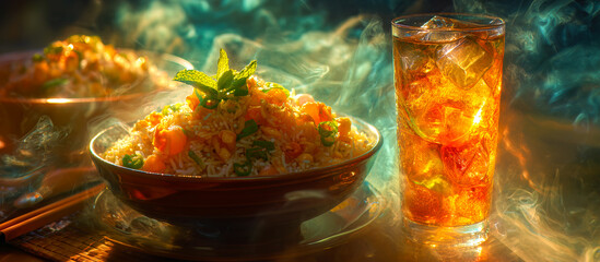fried rice with ice tea