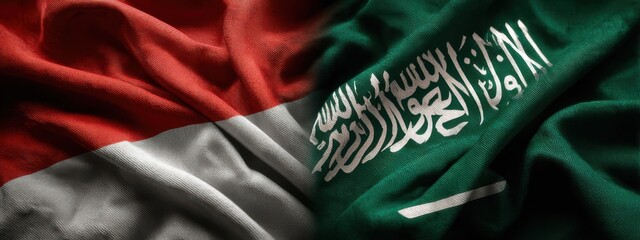 Flags of Indonesia and Saudi Arabia displayed together, symbolizing friendship and cultural exchange between nations