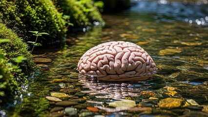 Human Brain Floating in Water.