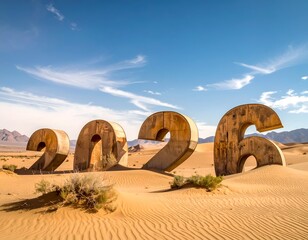 Giant desert sculpture of the year 2026 under a blue sky