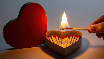 Lit Match in Heart Shaped Matchbox.