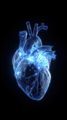 Anatomical Heart: A detailed and luminous digital rendering of a human heart, showcasing the intricate beauty of this vital organ, bathed in a cool, calming blue light against a deep background.