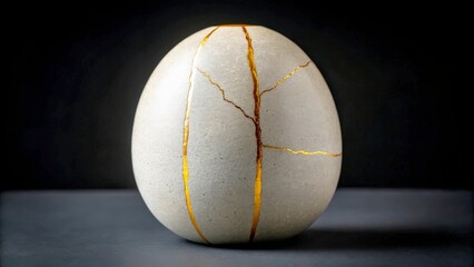 Crafting a decorative concrete egg with gold highlights and visible cracks in a modern style