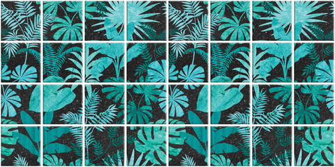 Leaf Variety of types. Seamless mosaic square pattern with tropical leaves blackground used for decorative design.	
