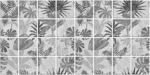 Leaf Variety of types. Seamless mosaic square pattern with tropical leaves blackground used for decorative design.	
