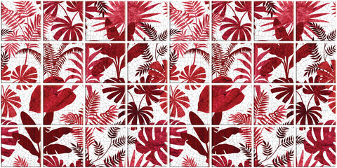 Leaf Variety of types. Seamless mosaic square pattern with tropical leaves blackground used for decorative design.	
