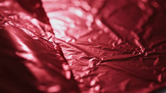 Abstract close up of deep red metallic foil surface texture