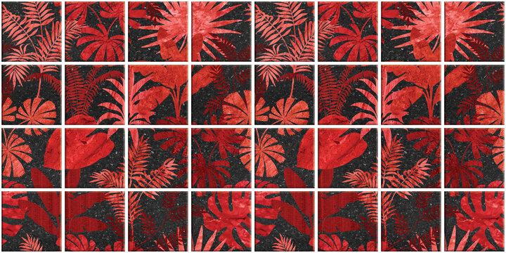 Leaf Variety of types. Seamless mosaic square pattern with tropical leaves blackground used for decorative design.	
