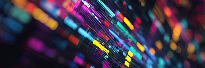 Abstract digital background with vibrant glowing data streams and bokeh lights