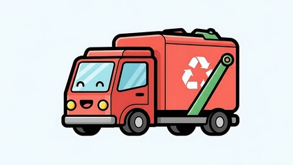 Cartoon Recycling Truck with Smiling Face.