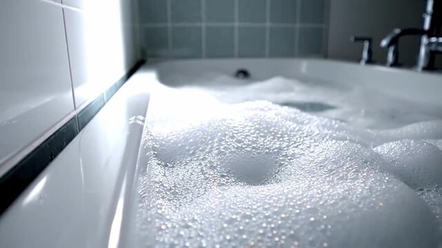 Relaxing Bubble Bath Experience: Slow Motion Glimpse Of Tranquility And Serenity In A Sparkling Spa