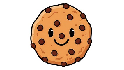 Smiling Chocolate Chip Cookie Illustration.
