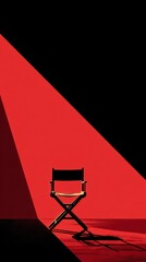 Minimalist Director's Chair in Bold Red Light and Shadows for Cinematic Impact