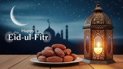 Eid ul Fitr celebration with dates and lantern ramadan islam muslim holiday candle night
