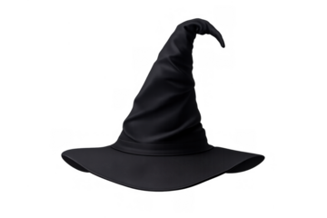 Black witch hat for halloween costume, magical sorcerer and wizard accessory, fantasy pointy occult headwear