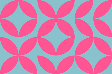 Mid-Century Modern Pink Petal Tiles on Aqua Background