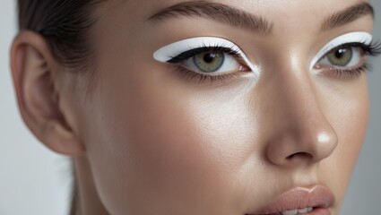 Artistic eye makeup with bold white shadow &mdash; AI generated