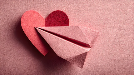 Romantic Paper Plane and Heart Shape Symbol

