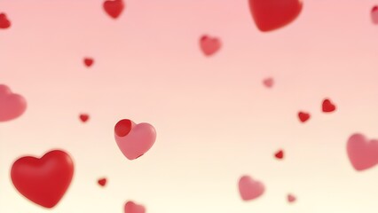 Soft Bokeh Background with Blurry Pink and Red Floating Hearts