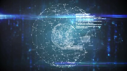 Animation of network of connections and data processing over globe - Powered by Adobe